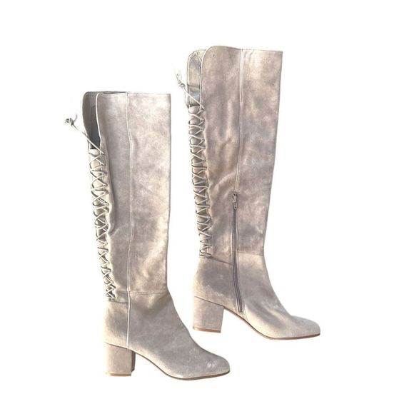 NWOB Steve Madden Hansil over the knee leather tan boots lace 9 - Picture 3 of 11